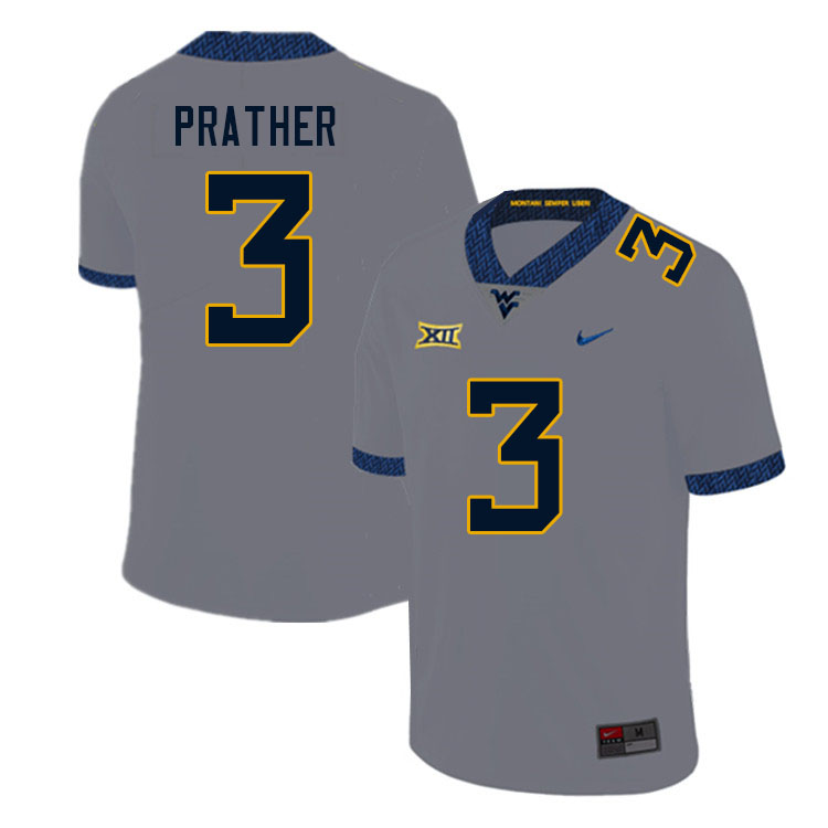 NCAA Men's Kaden Prather West Virginia Mountaineers Gray #3 Nike Stitched Football College Authentic Jersey UR23V43WT
